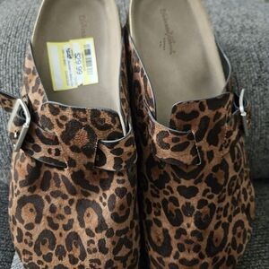 Leopard Print Slip-On Clog with Buckle - Brown